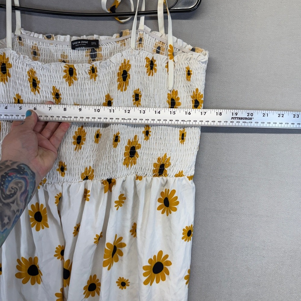 Smocked Sunflower Floral Maxi Dress Sheer Maxi Boho Picnic Romantic Size XXL - Picture 6 of 6